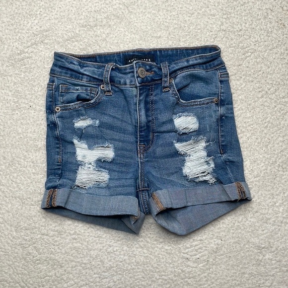 Aeropostale High Rise Midi Distressed Ripped Denim Jeans Shorts Size 00 - Picture 2 of 8